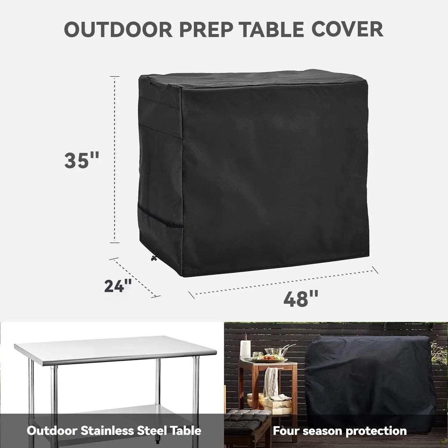 Outdoor Prep Table Cover - Heavy Duty Waterproof Cover for Outdoor Stainless Steel Table,Black by GreenHaven Gardens
