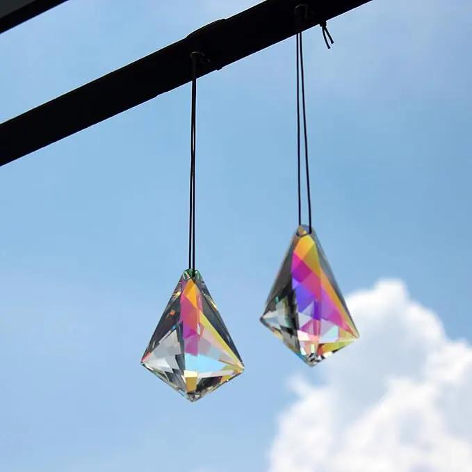 2PCS 5" Large Crystal Sun Catcher Prisms, STINO Hanging Suncatchers with Glass Prism, Rainbow Maker for Windows, Balcony, Kitchen, Garden Decoration (1, Chunky Cone 2Pcs) by GreenHaven Gardens