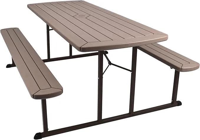 OEF Furnishings Heavy Duty Blow Molded Folding Picnic Table - Brown, Brown Frame by GreenHaven Gardens