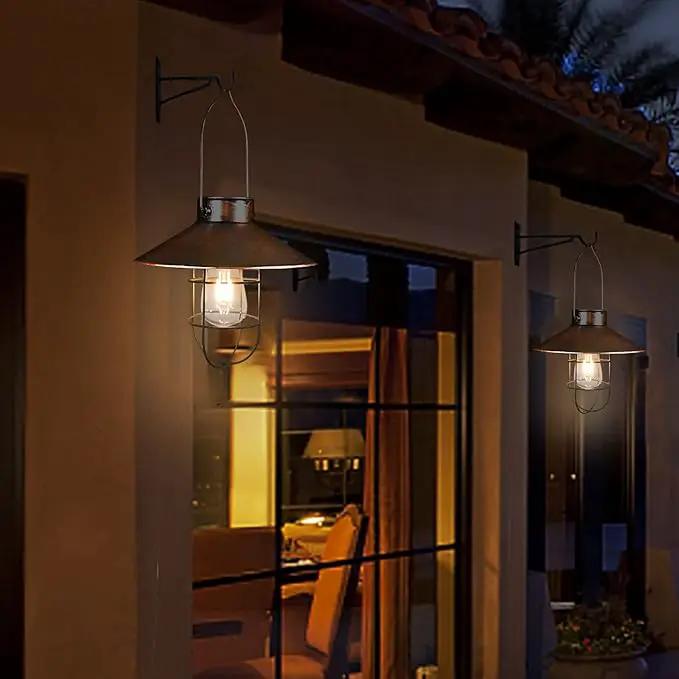 pearlstar Solar Lantern Outdoor Hanging Light Metal Farmhouse Solar Lamp with Warm White Edison Bulb Design for Garden Yard Patio Porch Decor (Brushed Copper) by GreenHaven Gardens
