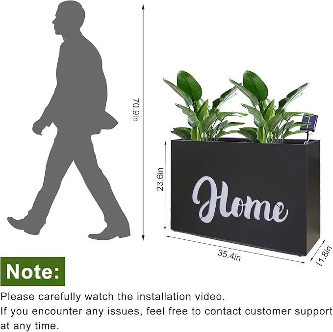 Metal LED Planter Box Rectangular Block - Galvanized Steel Long Planters Box with Solar Light Outdoor All-Weather Use with Drainage Holes for Cafe Bar Mall Patio/Porch/Entrance, 35.5×24×12IN（Home） by GreenHaven Gardens