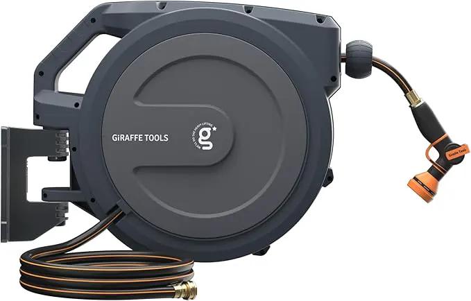 Giraffe Tools AW30 1/2MB Retractable Garden Hose Reel 1/2" x 100 ft PRO Metal Bracket, Heavy Duty, Any Length Lock Hose Reel, 100 ft, Dark Grey by GreenHaven Gardens