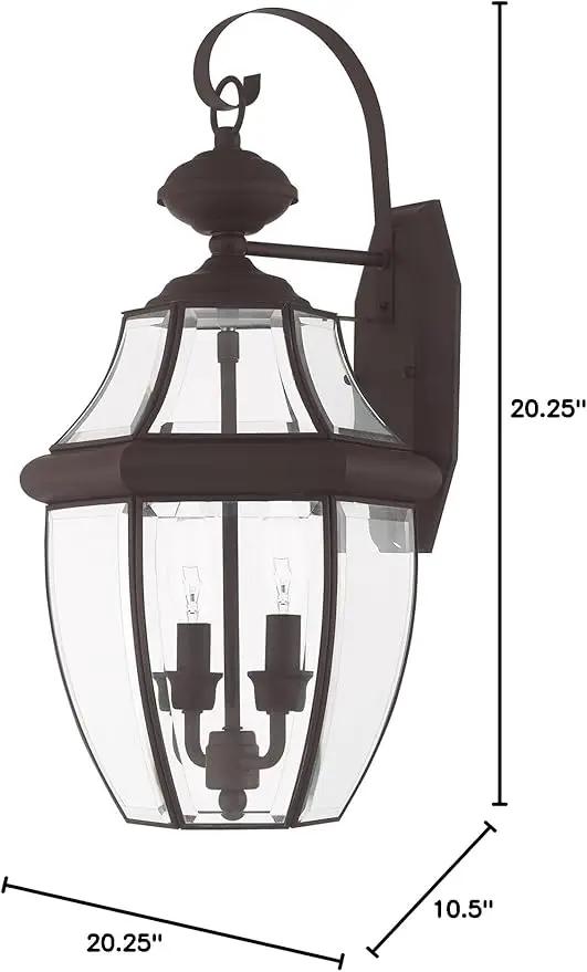 Livex Lighting 2251-91 Monterey 2 Light Outdoor Brushed Nickel Finish Solid Brass Wall Lantern with Clear Beveled Glass by GreenHaven Gardens