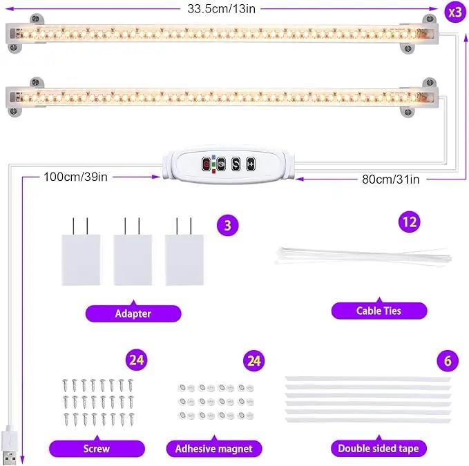 LED Grow Light Strips, Full Spectrum Plant Growing Lights for Indoor Plants 3000K, 144 LEDs Plant Lamp with 3/9/12H Timer, 10 Dimmable Levels, 3 Head 13 Inches (2 Strip 3 Pack 3000K) by GreenHaven Gardens