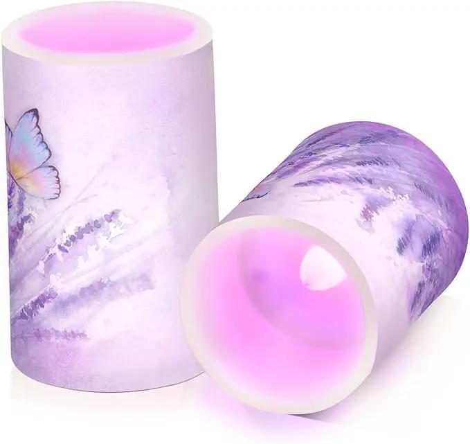 Flickering Flameless Candles, Lavender Butterfly Purple LED Candles with Remote Timer, Set of 2 Battery Operated Candle for Valentine Wedding Birthday by GreenHaven Gardens