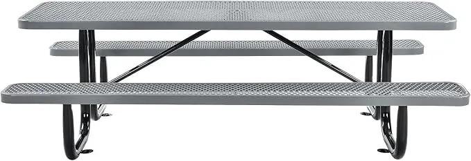 Global Industrial 8’L Rectangular Picnic Table, Expanded Metal, Gray Thermoplastic Coating, Attached Benches, 1-1/2” Umbrella Pole Hole, Outdoor-Rated, 1000 lb Capacity, 96” x 30” Tabletop by GreenHaven Gardens