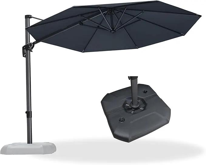 PURPLE LEAF 10 Feet Patio Umbrella with Base Outdoor Cantilever Round Umbrella Aluminum Offset Umbrella with 360-degree Rotation for Garden Deck Pool Patio, Grey by GreenHaven Gardens