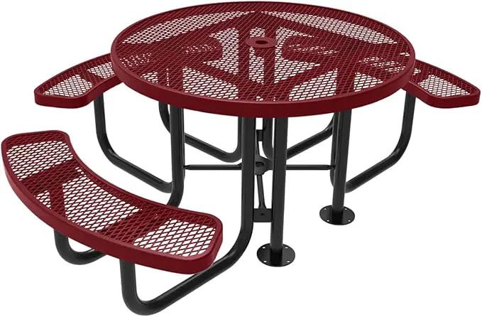 Coated Outdoor Furniture Heavy-Duty Portable ADA-Compliant Outdoor Picnic Table with Umbrella Hole, Expanded Metal Patio Dining Furniture Made in America (46" Round Top, Burgundy) by GreenHaven Gardens