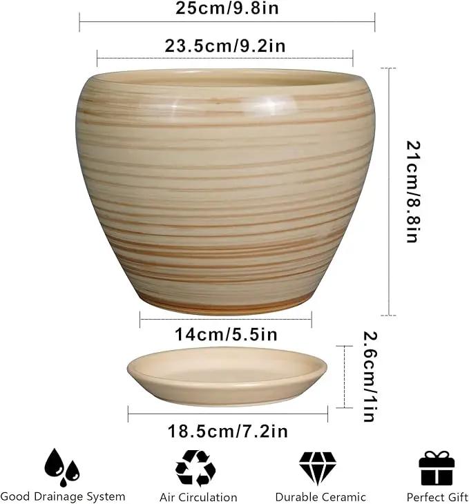 Ceramic Pot for Plant 10 Inch - Planter for Outdoor Plants Indoor Plant Pot with Drainage Hole Large Planter Round Flower Pot for House Patio Garden Yellow by GreenHaven Gardens