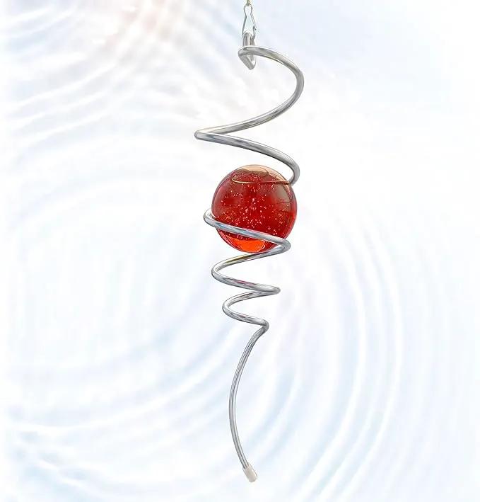 Gazing Ball Spiral Tail Red Glass Orb, Wind Spinner Stabilizer, Spiral Tail for Wind Spinners, Hanging Garden Ornament Rotating Art Decor - Visual Illusion in Spinning, Creative Gifts 13inch by GreenHaven Gardens