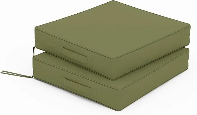 Patio Chair Cushions 17 X 16 X 3 Inch Waterproof Outdoor Seat Cushions for Patio Furniture, Outdoor Sofa Couch Pads with Ties & Handle, Set of 2, Light Green by GreenHaven Gardens