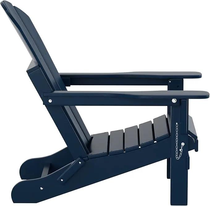 WO Home Furniture Adirondack Chair Table Set of 2 PCS Outdoor Folding Chair w Side Table Weather/UV Resistant for Lawn, Garden, Bon Fire, Balcony (Navy Blue) by GreenHaven Gardens