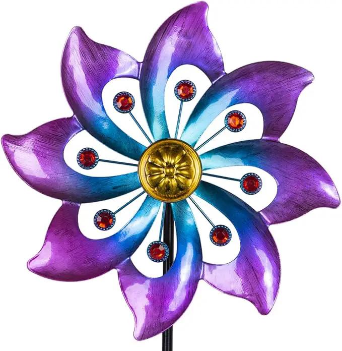 VEWOGARDEN Garden Metal Flower Wind Spinners Outdoor, Kinetic Wind Sculptures & Spinners for Yard Lawn Patio Decorations, Blue-Purple by GreenHaven Gardens