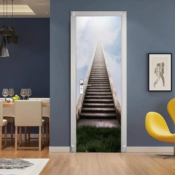 3D Door Stickers Murals - Stairs - Peel and Stick - Waterproof & Washable - Matt Finish - Modern Style - White - 33.9" x 78.7" by GreenHaven Gardens