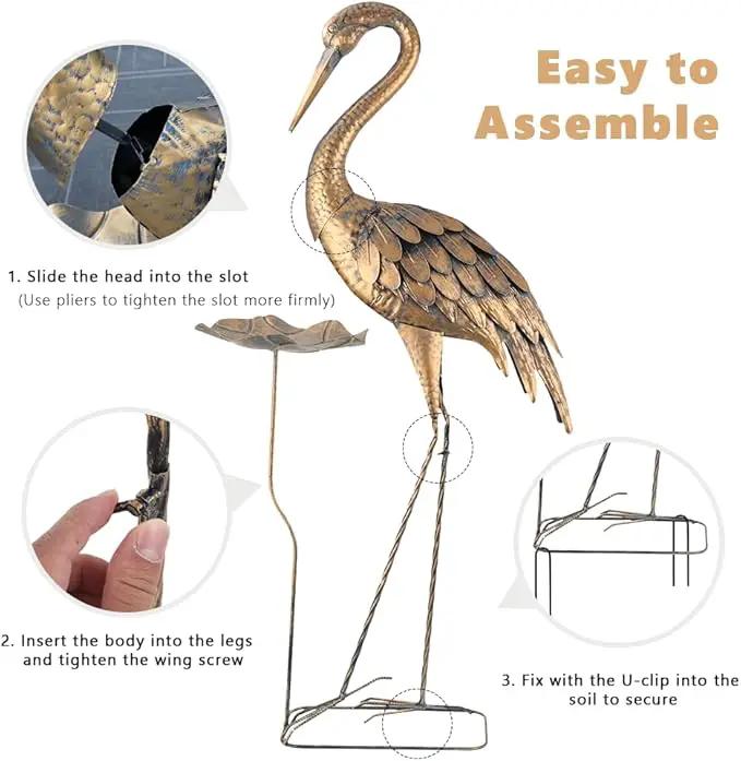 42'' Heron Garden Statue for Outside, Crane Outdoor Statue & Sculpture with Lotus Leaf, Metal Heron Yard Art Decor for Garden, Yard, Lawn, Pond (Gold & Blue) by GreenHaven Gardens