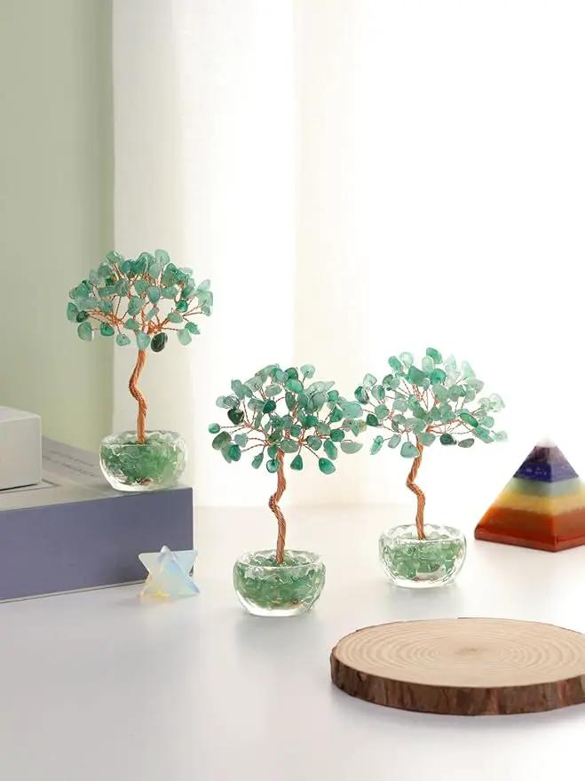 Jovivi Small Green Aventurine Crystal Tree, Natural Crystal Healing Stones Tree Glass Bowl Base Gemstone Money Trees Feng Shui Good Luck Home Desk Decor by GreenHaven Gardens