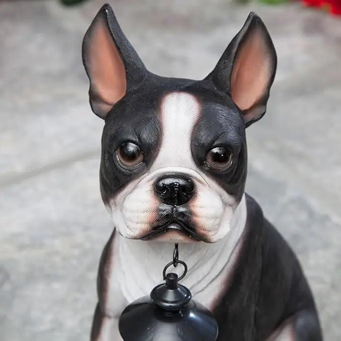 Bits and Pieces - Boston Terrier Solar Lantern Statue - Yard Decorations - Solar Powered Garden Lantern - Resin Dog Sculpture - Outdoor LED Lighting by GreenHaven Gardens
