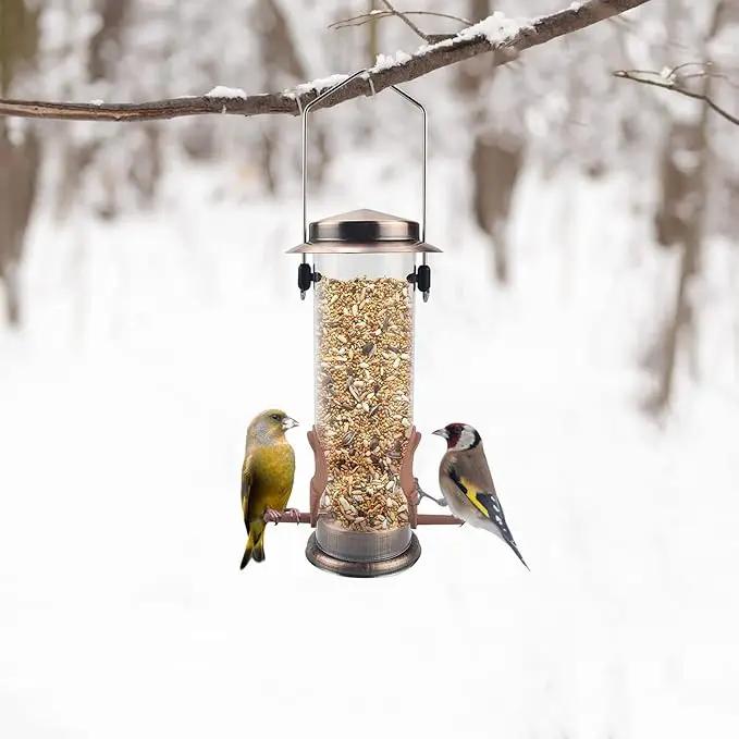 MIXXIDEA Wild Bird Feeders for Outdoors Hanging 2 Pack Stainless Steel Tube Bird Feeder, Water Resistant Finch Bird Feeder for Garden Backyard Decoration Attractive Metal Thistle Feeder (Copper) by GreenHaven Gardens