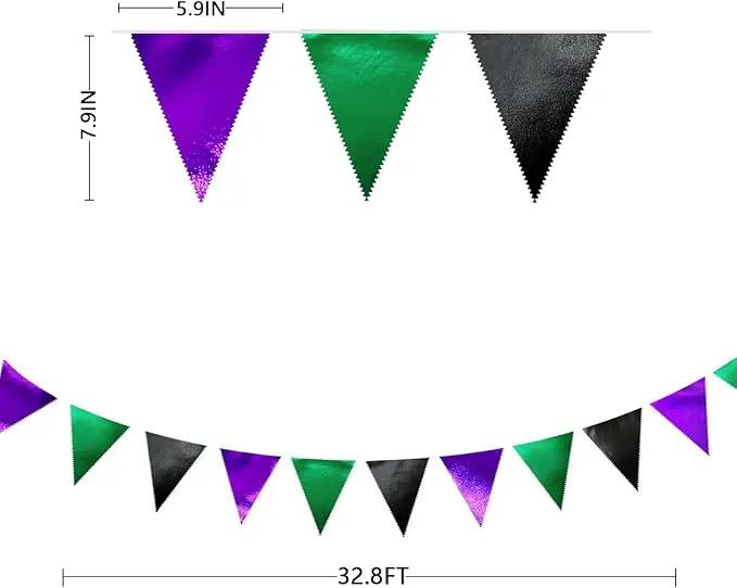 Black Purple Green Party Decorations Metallic Fabric Triangle Pennant Banner Flag Bunting for Boys Men Birthday Graduations Wedding Bachelorette Retirement Video Game Level Up Theme Party Supplies by GreenHaven Gardens