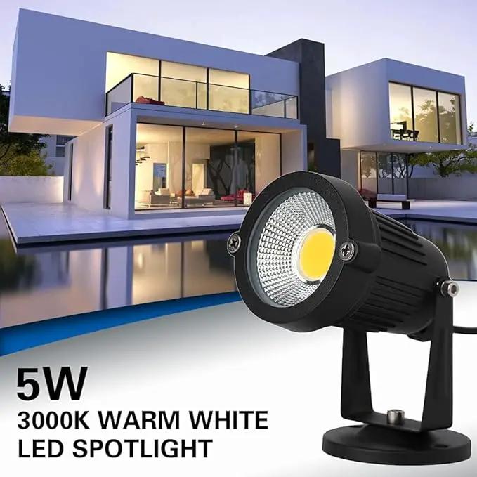 110V Landscape Spotlight,LED Landscape Lighting Outdoor for Flag Pole Light,IP65 Landscape Lights 3000k Garden Light 6FT Cord with US 3 Prong (Base,Stake Included) (5, Watts) by GreenHaven Gardens