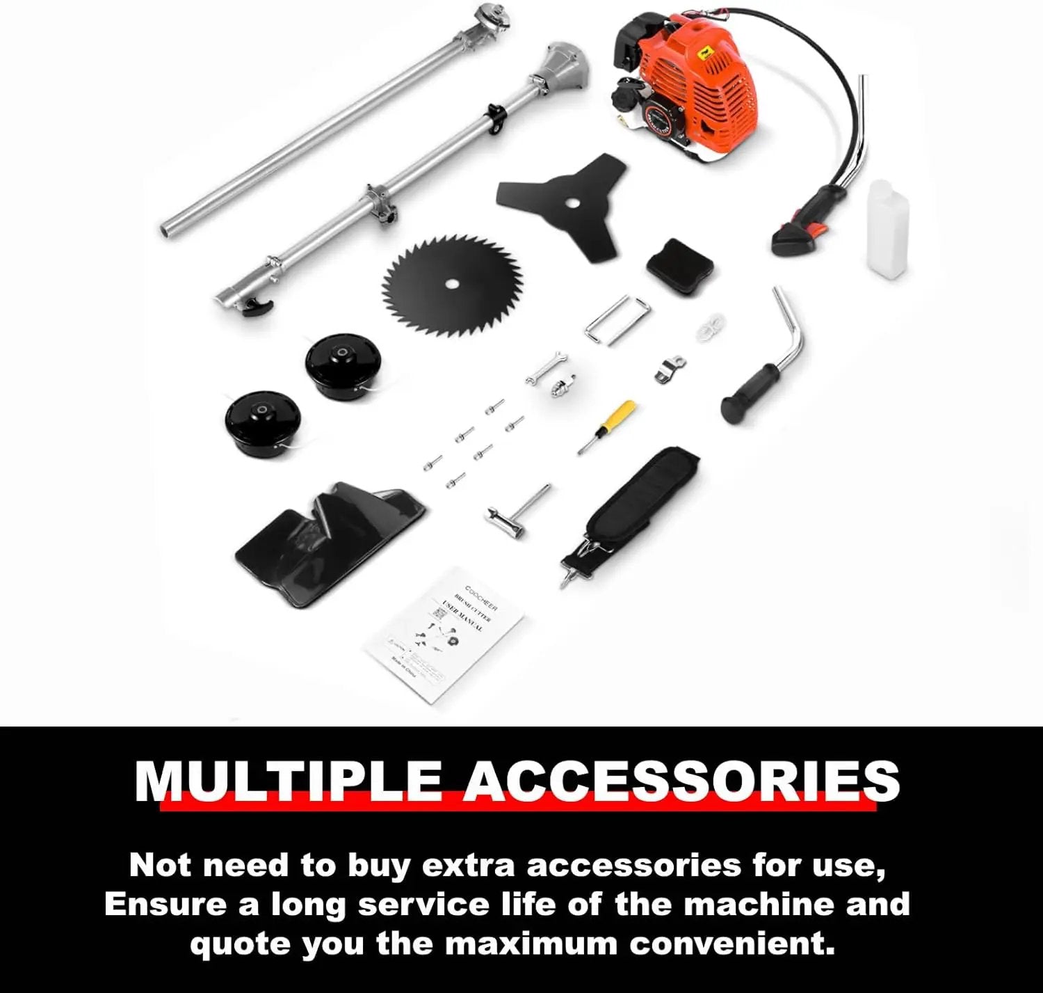 COOCHEER 58cc Gas Weed Eater, 4 in 1 String Trimmer 2-Cycle Gas Powered Brush Cutter Weed Wacker with 18.5’’ Cutting Path, Straight Shaft Weed Trimmer Grass Cutter for Yard, Lawn, Garden Care, Red by GreenHaven Gardens