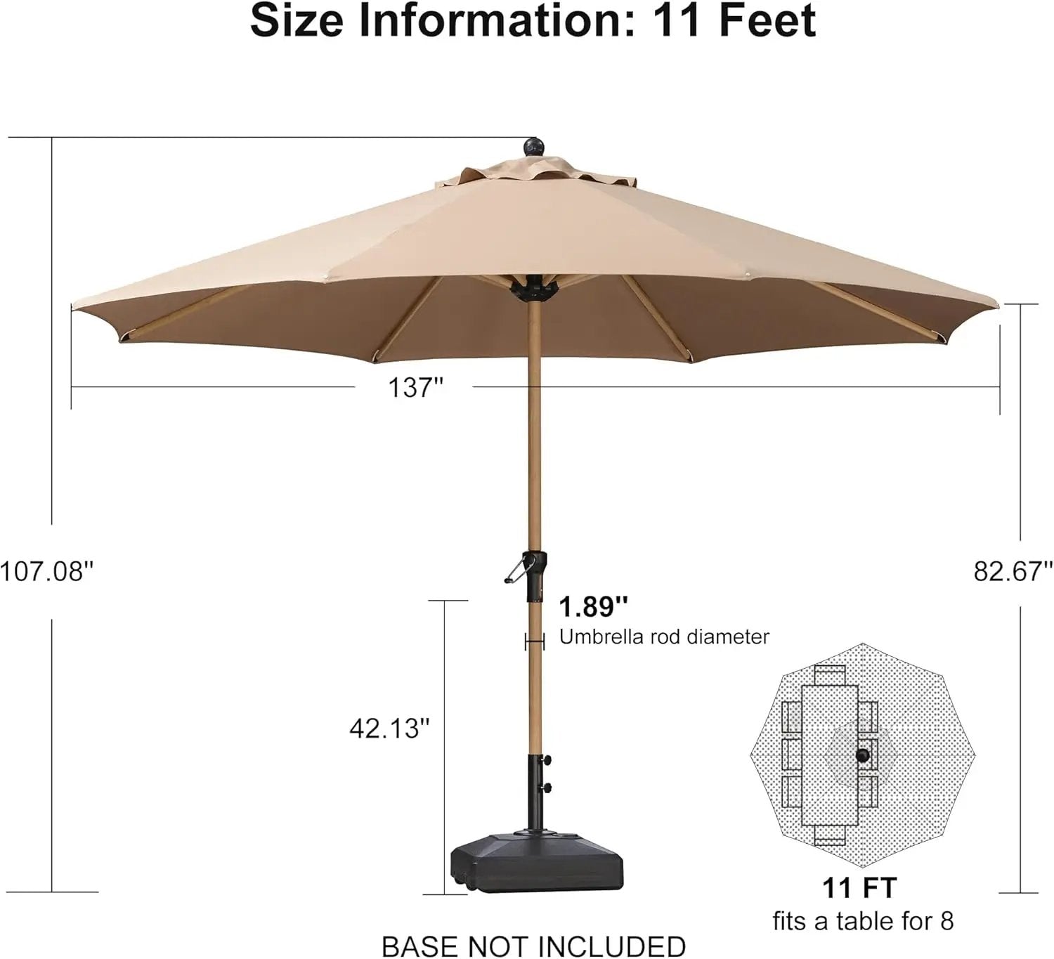 PURPLE LEAF 11 Feet Patio Umbrella Outdoor Table Umbrella Round Aluminum Market Umbrella with 8 Sturdy Ribs & Crank Commercial Outdoor Umbrellas for Garden Deck Patio, Taupe by GreenHaven Gardens