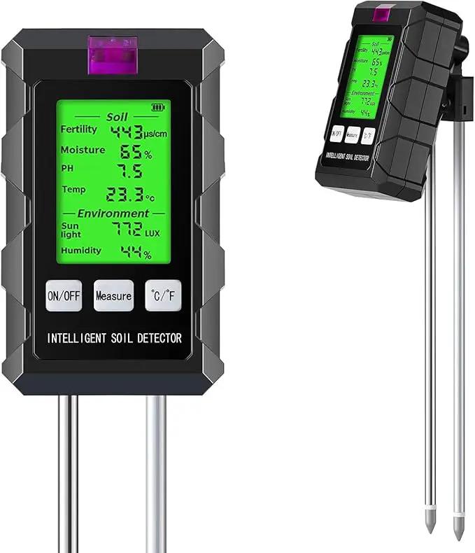 6-in-1 Soil Moisture Meter, pH/Temperature/Soil Moisture/Sunlight/Air Humidity/Soil Fertility Soil Tester for Farming, Gardening, Lawns and Outdoor Plants (2*AAA Battery Needed) by GreenHaven Gardens