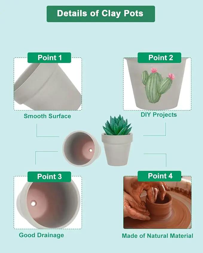 vensovo 48 Pcs 2" Tiny Terracotta & Terra Cotta Pots with Drainage - Grey Small Mini Clay Ceramic Pottery Planter Ideal for Indoor/Outdoor Plants, Crafts, Wedding Favors by GreenHaven Gardens