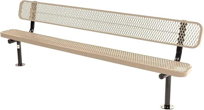 Coated Outdoor Furniture Heavy-Duty Outdoor Bench Thermoplastic Coated, Expanded Metal, Commercial-Grade Seating, Made in America (Surface with Back, 8 Ft, Tan) by GreenHaven Gardens