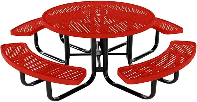 Coated Outdoor Furniture Heavy-Duty Portable Outdoor Kids Table with Umbrella Hole, Punched Steel Kids Picnic Table, Commercial-Grade, Made in America (46 In, Round, Childrens, Red) by GreenHaven Gardens