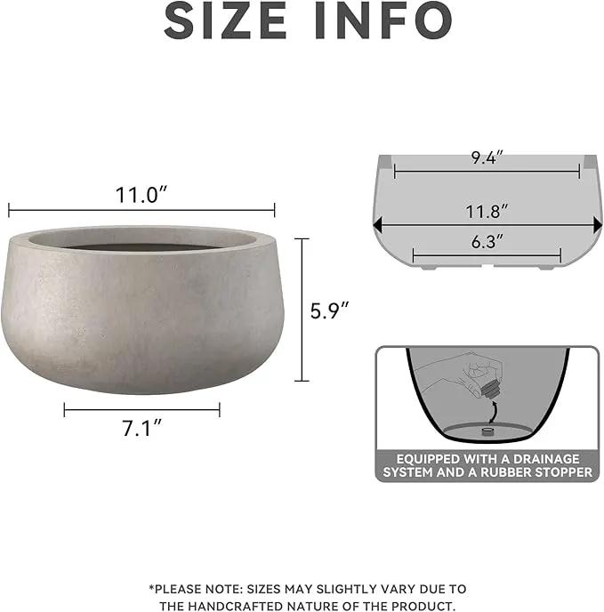 Kante 11.8" Dia Round Concrete Planter, Cement Plant Pots with Drainage Hole and Rubber Plug for Outdoor Indoor Garden Home, Modern Curvaceous Design, Weathered Concrete by GreenHaven Gardens
