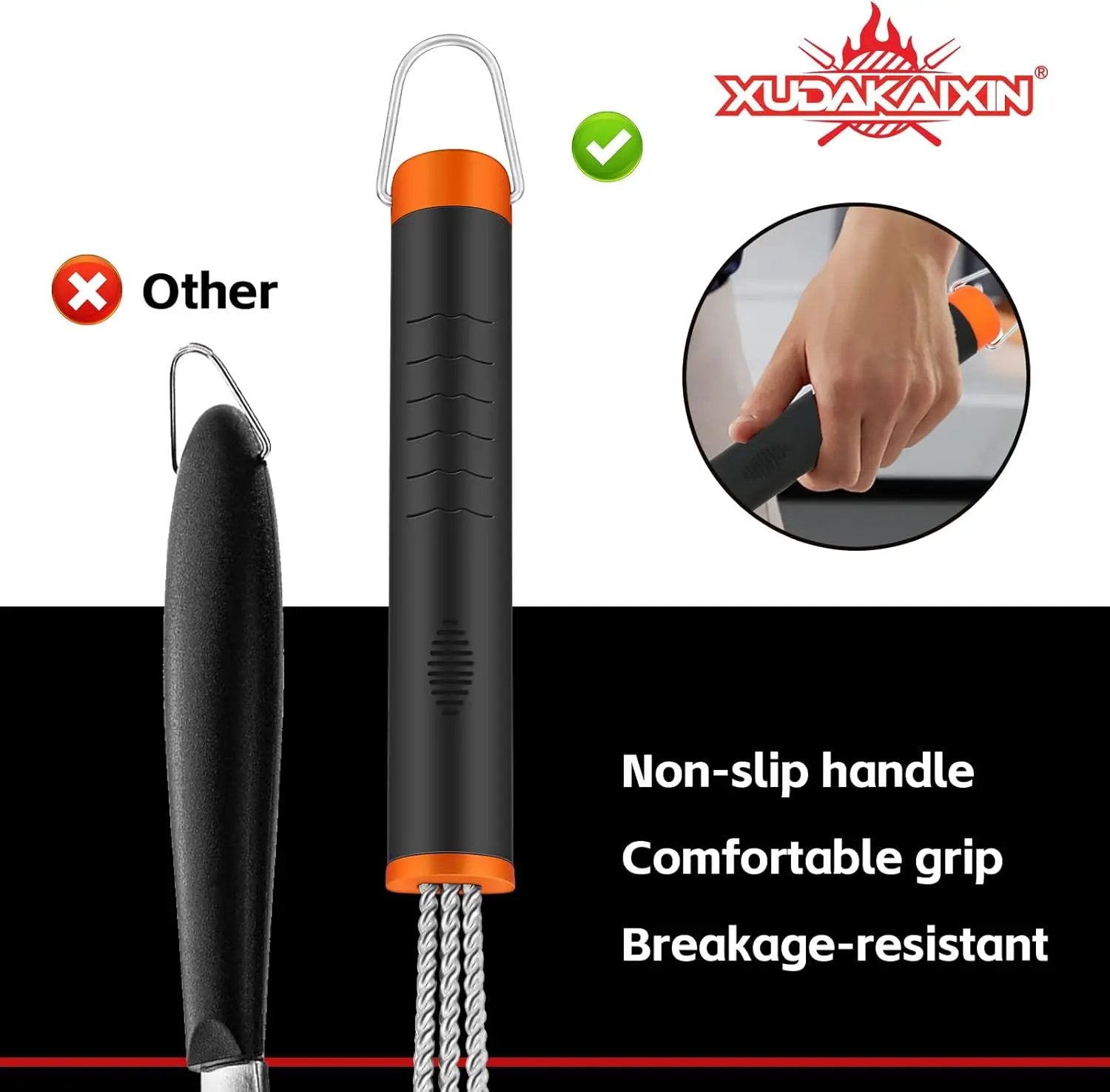 Grill Brush and Scraper, Safe Nylon Bristles Barbecue Triple Scrubbers Cleaning Brush for Cast Iron Grates/Porcelain/Weber Gas/Charcoal Grill，Extra Strong BBQ Cleaner Accessories (Red) by GreenHaven Gardens