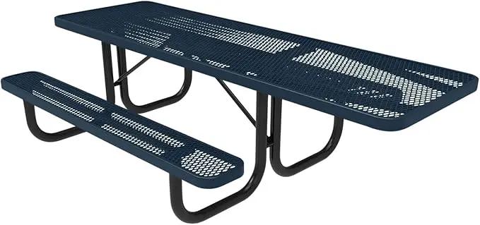Coated Outdoor Furniture Heavy-Duty Portable ADA-Compliant Outdoor Picnic Table, Expanded Metal Patio Dining Furniture Made in America (8ft Rectangular, One-Side Handicap, Dark Blue) by GreenHaven Gardens