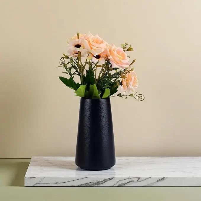 Simple Vase for Flowers Plants, Matte Vases for Modern Table Shelf Home Decor Wedding Boho Decor, 6" H Frosted Elegant Ceramic Vase for Pampas Grass Fluffy Stem Bouquet Lavender Flowers (Black, 1) by GreenHaven Gardens