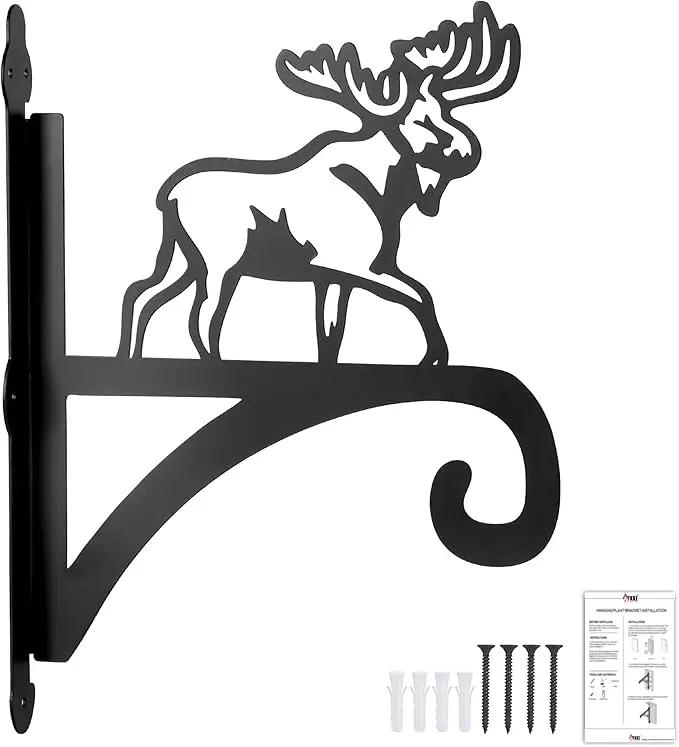 ATKKE Hanging Plant Bracket Hangers Indoor Iron Wall Mount,11” Moose Silhouette Ornamental Iron Hangers Hookers for Flower Pot Lantern Bird Feeder Wind Chimes by GreenHaven Gardens