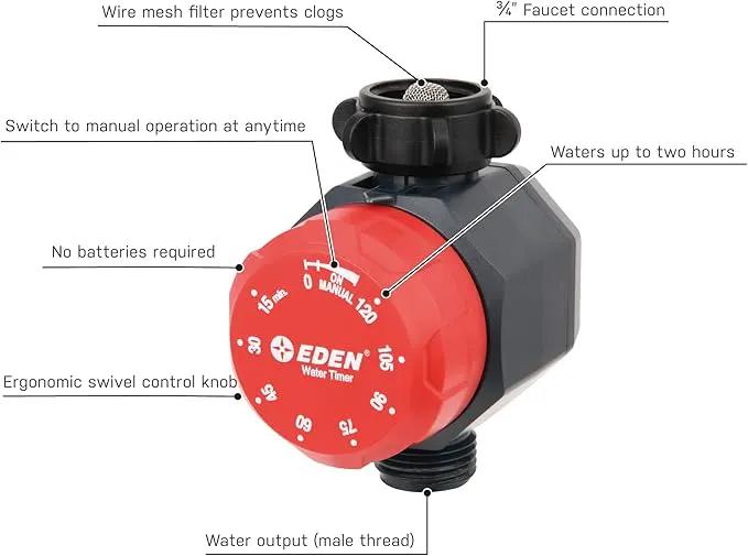 Eden Mechanical Watering Hose Timer for Lawn and Garden, 1-Zone Sprinkler Timer by GreenHaven Gardens