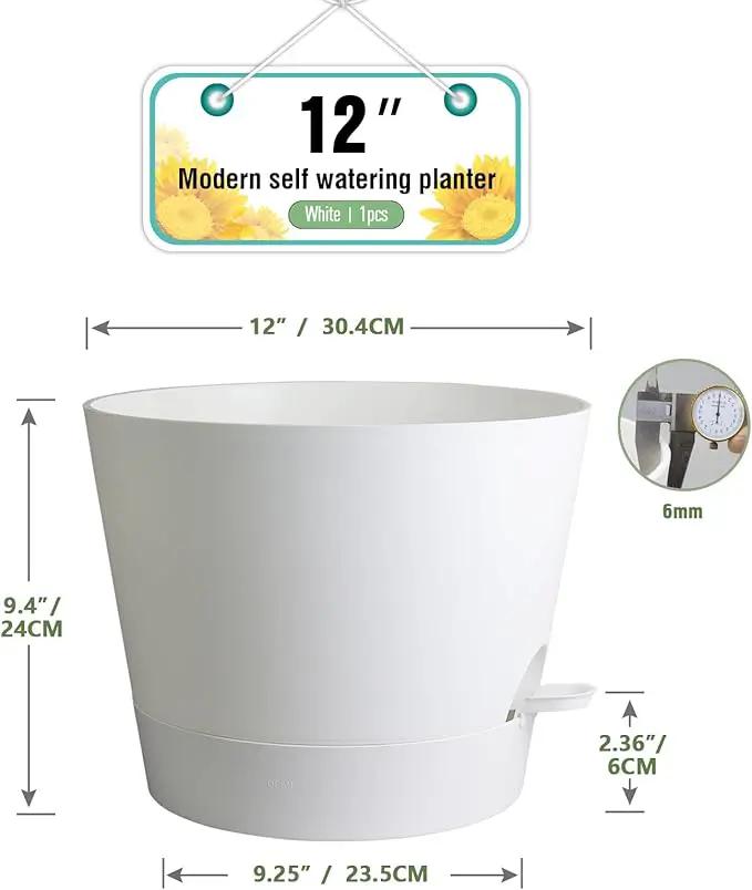 12 inch Large Self Watering Pots for Indoor Outdoor Plants, Flower Plant Pots with Mesh Drainage Holes for Garden House, Plastic Planters with Reservoir for Home, White by GreenHaven Gardens
