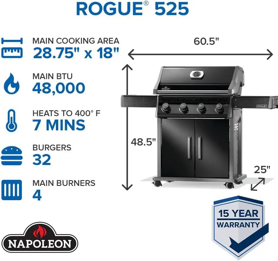 Napoleon Rogue 525 Natural Gas Grill, Black, Durable 4-Burner Cooking Surface by GreenHaven Gardens