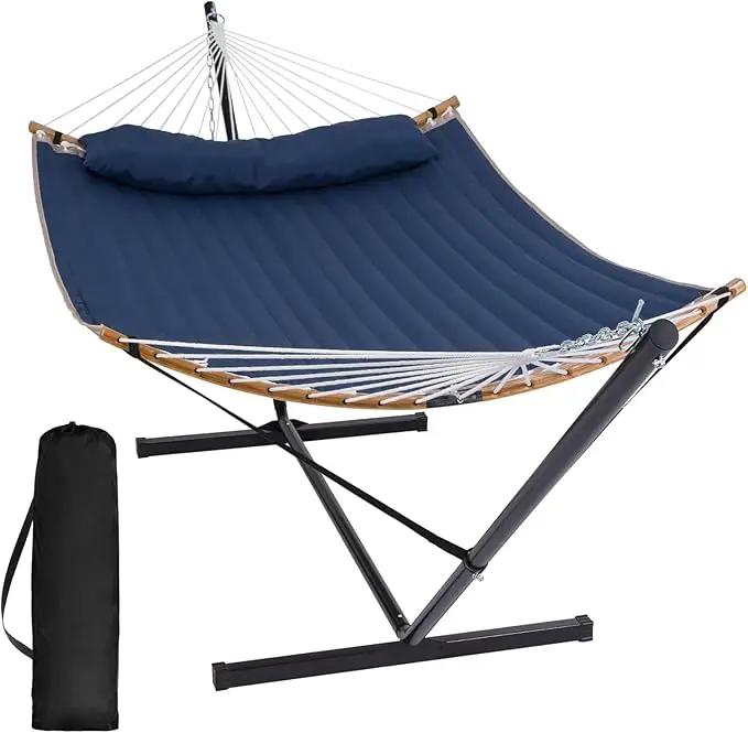SUNCREAT Portable Outdoor Hammock with Stand, Heavy Duty Hammock with Carrying Bag, Soft Pillow, Balance Ropes, Dark Blue by GreenHaven Gardens
