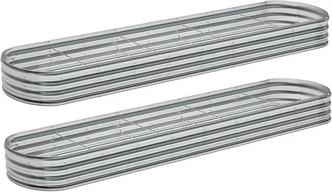 zizin 2 Pack Galvanized Raised Garden Bed Metal Oval Raised Garden Beds Outdoor Planter Box for Vegetables (12x2x1FT, Silver) by GreenHaven Gardens