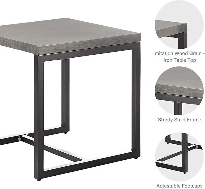 Patio Tables Outdoor Coffee Table - Steel Side Tables End Table for Proch Deck Balcony Garden Squre Grey Tabletop by GreenHaven Gardens