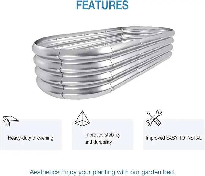 HOXHA Planter Raised Beds, 5X2X1 FT Land Guard Oval Galvanized Steel Planter Box, Metal Raised Garden Bed kit, for Outdoor Growing Fresh Veggies, Flowers, Herbs, and Succulents by GreenHaven Gardens