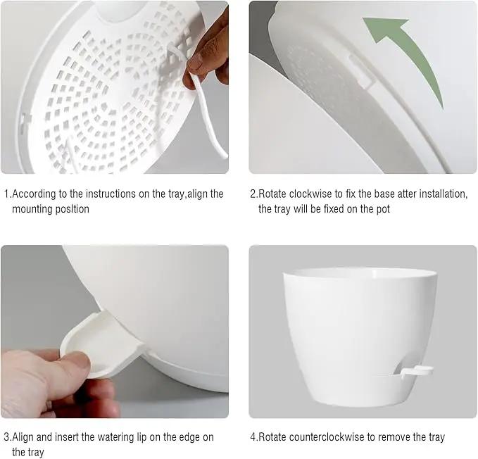 Large Self Watering Pots, 12/10/9 Plastic Planters with High Drainage Holes and Deep Reservoir for Indoor Outdoor Garden Plants and Flowers, White by GreenHaven Gardens