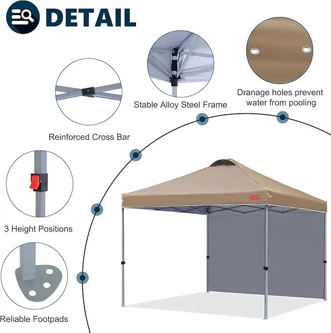 MASTERCANOPY Durable Pop-up Canopy Tent with 1 Sidewall (10'x10',Khaki) by GreenHaven Gardens