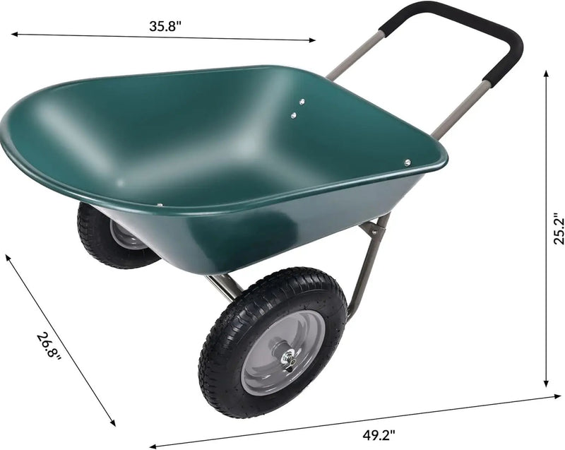 Dual-Wheel Home Garden Yard Utility Wheelbarrow Cart with Built-in Stand by GreenHaven Gardens