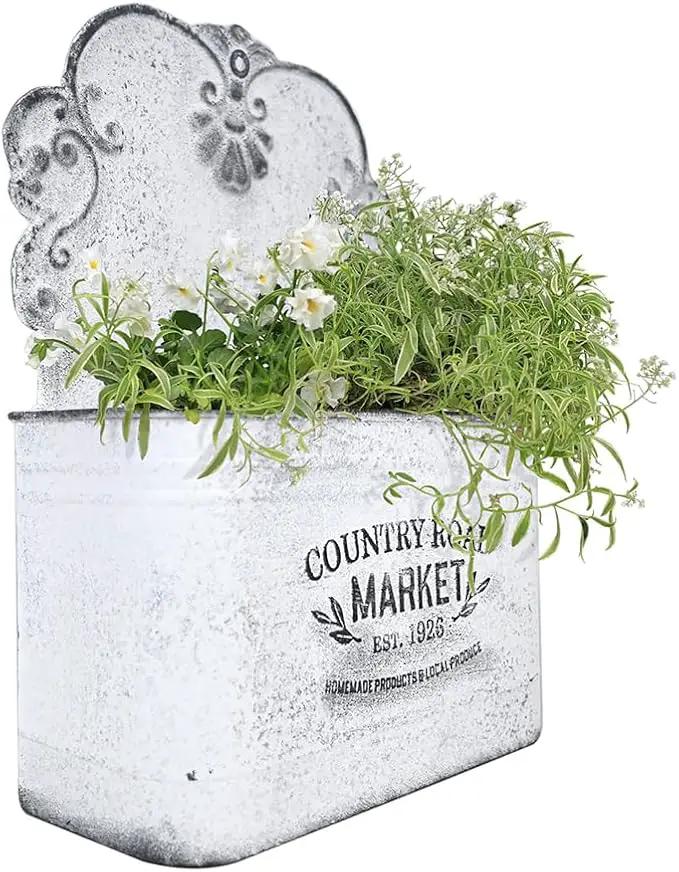 All Chic Metal Wall Planter Wall Mount Planter Wall Vases for Flowers Shabby Chic Wall Decor for Rustic Farmhouse Wall Outdoor Decor (White)… by GreenHaven Gardens