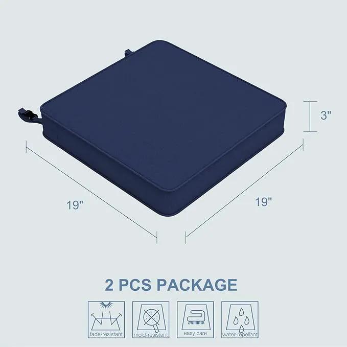 LVTXIII Patio Chair Cushions 19"x19"x3", Water-Repellent Outdoor Seat Cushions for Patio Furniture, Square Chair Pads with Ties for Home Garden Decoration, Set of 2, Navy Blue by GreenHaven Gardens