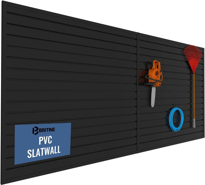 Slatwall Panel Garage Organizer PVC Slatwall Heavy Duty Wall Mounted Rack, Interlocking Slat Wall Panels for Tool Organization Peg Board (Black 4 x 8 ft) by GreenHaven Gardens