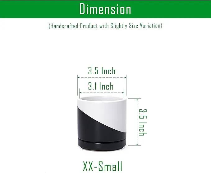 D'vine Dev 3.5 Inch Ceramic Planter Pot with Drainage Hole and Saucer, Indoor Cylinder Round Planter Pot, Oblique Monochrome Black and White, 94-O-A-K by GreenHaven Gardens