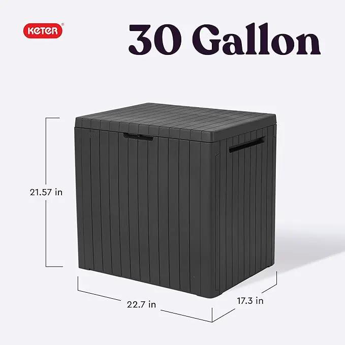 Keter City 30 Gallon Resin Outdoor Storage Box and Patio Storage Box Side Table for Pool and Garden Accessories, Dark Grey by GreenHaven Gardens